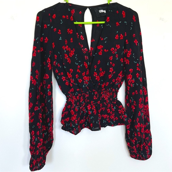 Reformation Black Top with red floral print S - Picture 1 of 4